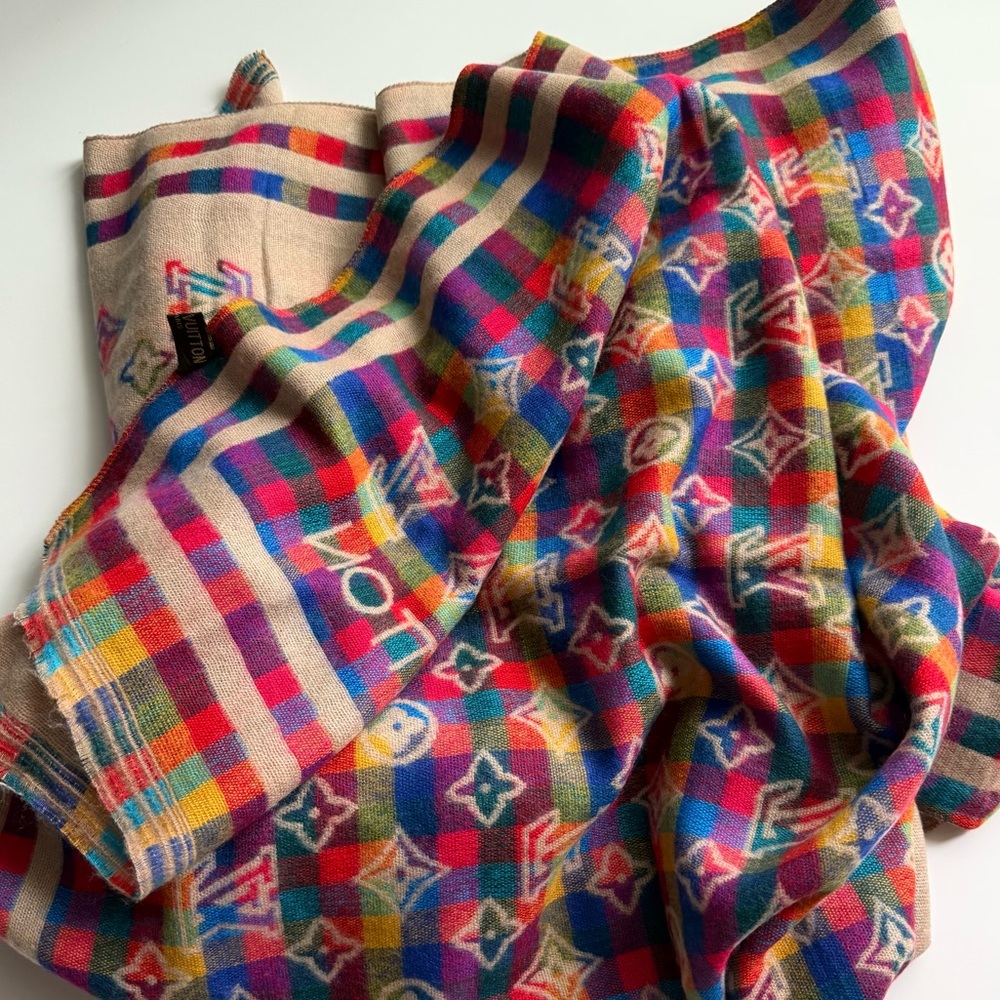 Louis Vuitton Beige Multicolor Logo Scarf - Picture 4 of 6